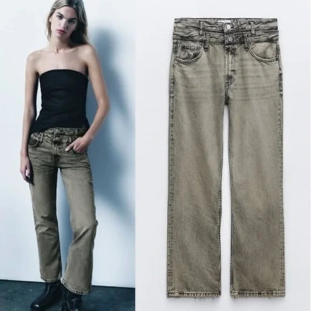 Zara High Rise Double Waist Jeans